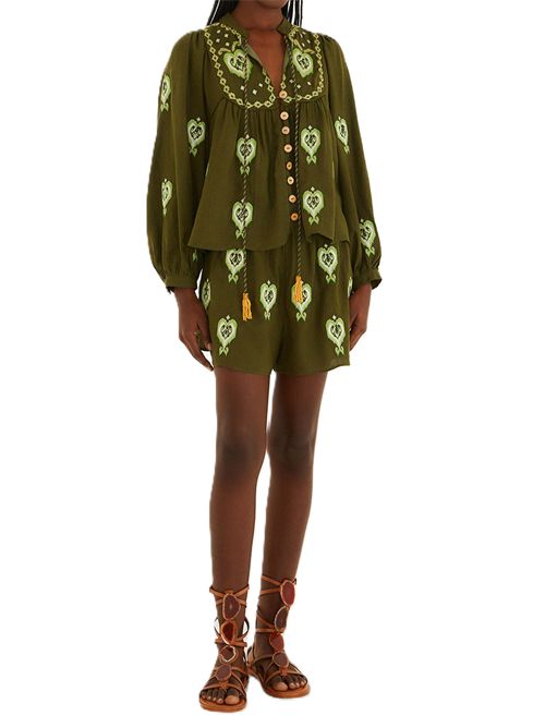 Farm Rio Shorts in lino Verde heart tapestry FARM Rio | 344171L0013 GREEN